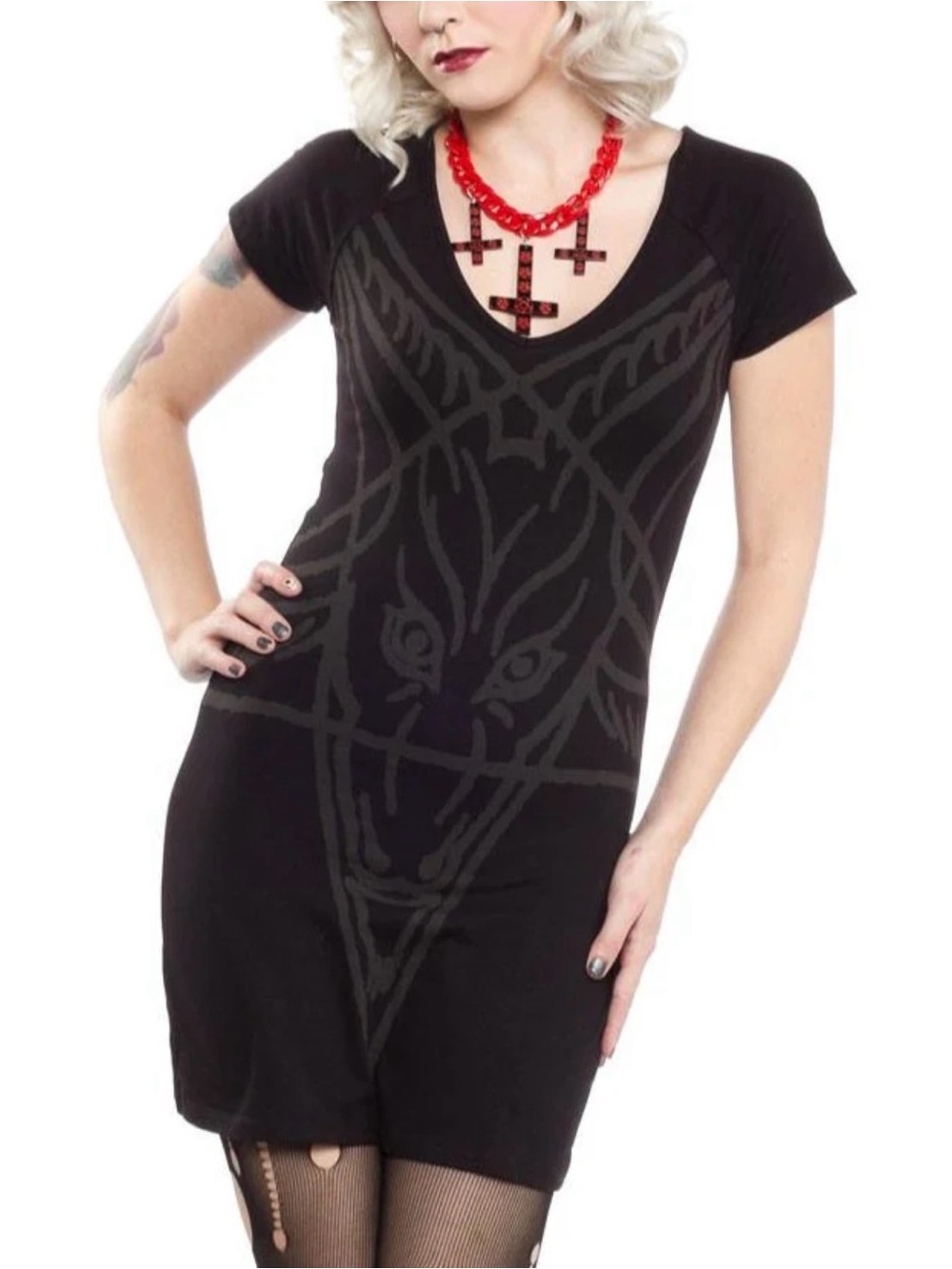 Black/Gray Baphomet Goathead Print Dress